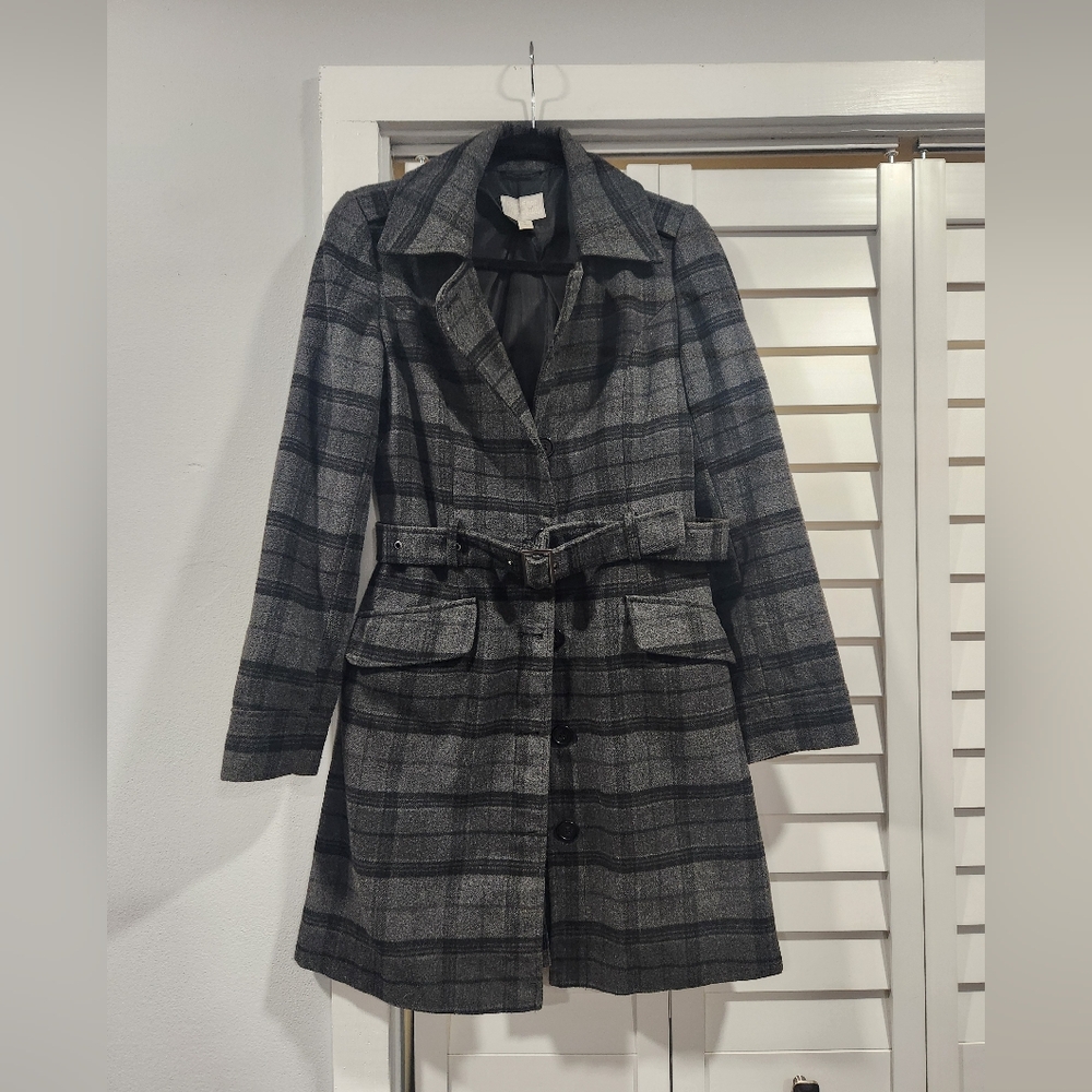 CONVERSE ONE STAR Women's Gray Plaid Belted Coat